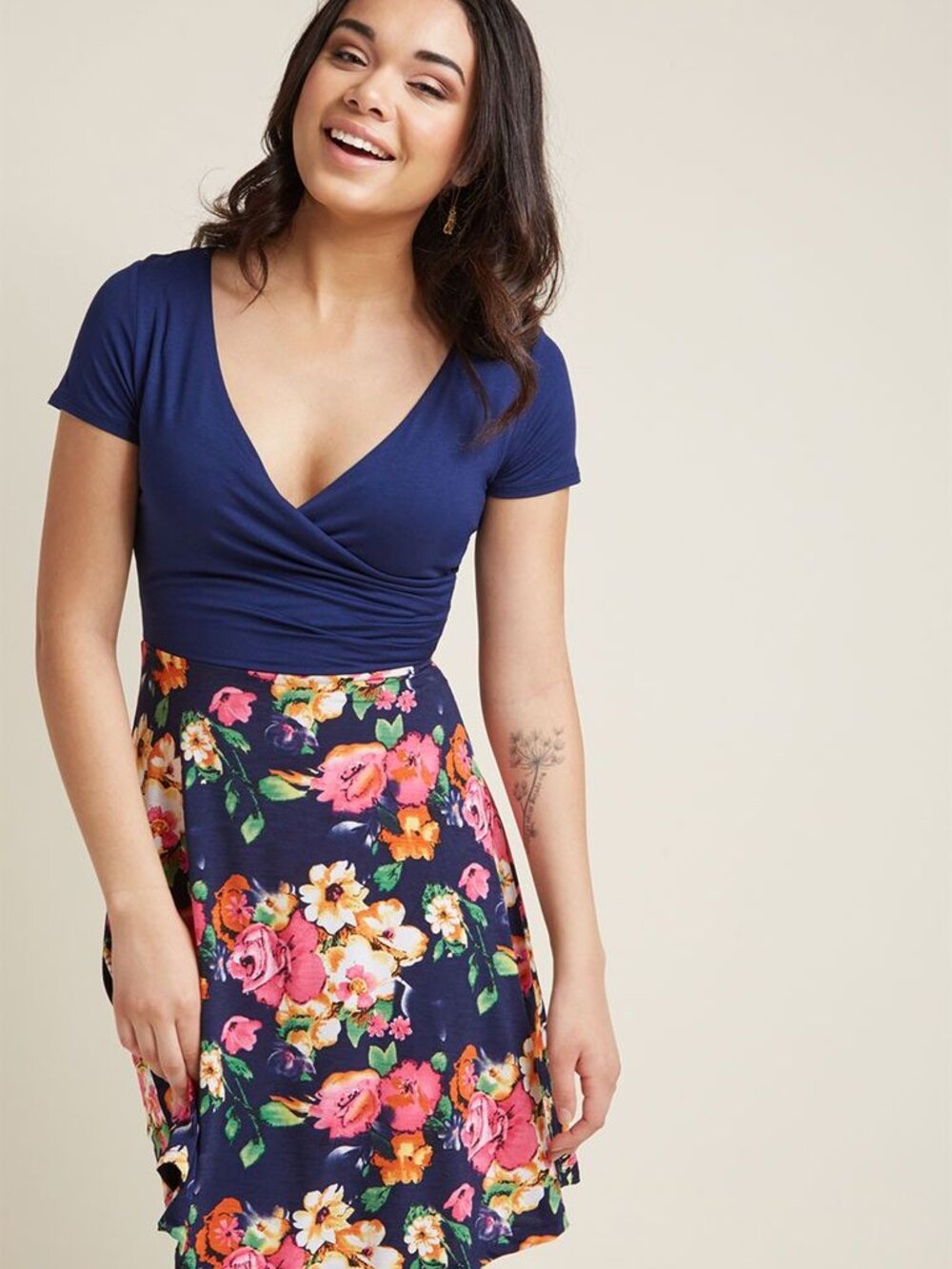 ModCloth Botanical Breakfast Floral A-Line Dress - Navy - Size M